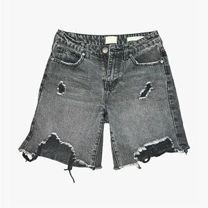 Cotton On "91" Distressed High-Rise Denim Bermuda Shorts - Grey Wash